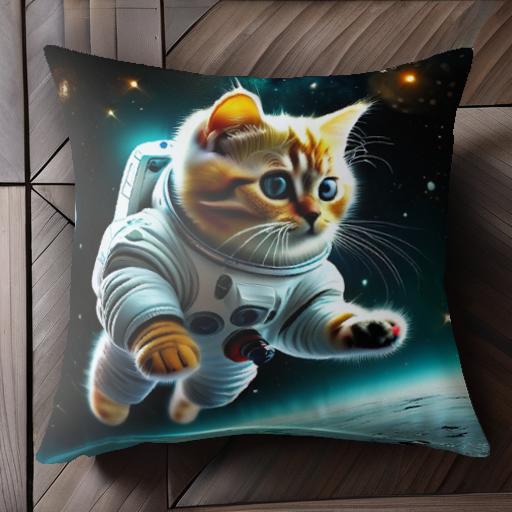 猫 宇宙服 宇宙 宇宙飛行士 惑星 クッションカバー 45×45cm アニマル柄 おしゃれ 可愛い クッション本体付き 正方形