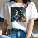 Tシャツ レディース 犬ファン 半袖 春夏 プリント カジュアル かわいい 人間用 フィットネス 宇宙服 宇宙旅行 ギャラクシー 猫 星