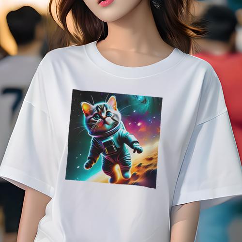 Tシャツ レディース 犬ファン 半袖 春夏 プリント カジュアル かわいい 人間用 フィットネス 宇宙 猫 宇宙服 銀河 惑星