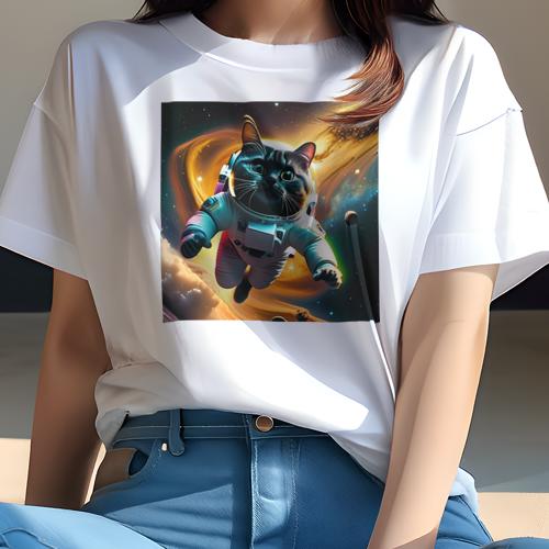 Tシャツ レディース 犬ファン 半袖 春夏 プリント カジュアル かわいい 人間用 フィットネス 宇宙 その他 猫 惑星 宇宙服 宇宙旅行(4)