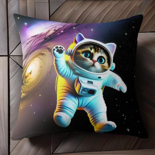 猫 宇宙 宇宙飛行士 銀河 SF クッションカバー 45×45cm アニマル柄 おしゃれ 可愛い クッション本体付..