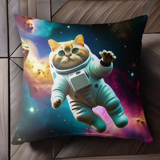 宇宙 猫 宇宙服 惑星 星雲 クッションカバー 45×45cm アニマル柄 おしゃれ 可愛い クッション本体付き 正方形