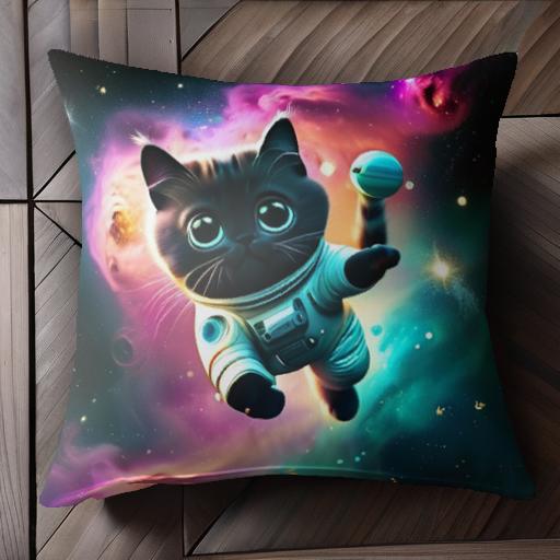 宇宙 猫 スペーススーツ 惑星 銀河 クッションカバー 45×45cm アニマル柄 おしゃれ 可愛い クッション本体付き 正方形