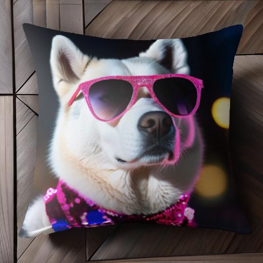 サングラス シベリアンハスキー スパンコールドレス 夜 クッションカバー 45×45cm アニマル柄 おしゃれ..