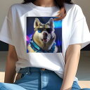 Tシャツ レディース 犬ファン 半袖 春夏 プリント カジュアル かわいい 人間用 フィットネス サングラス シベリアンハスキー 派手なスカーフ(4)