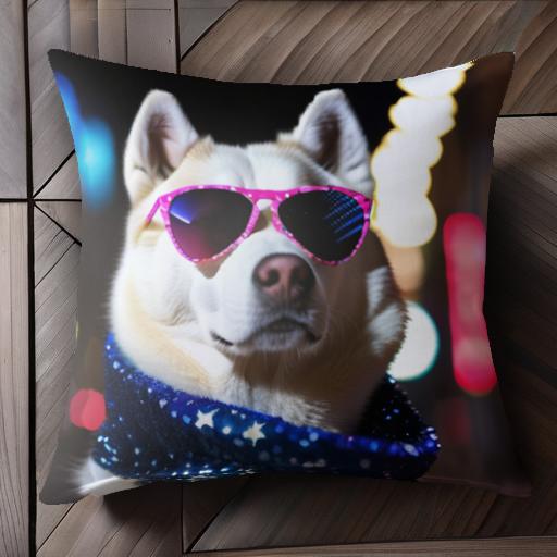 サングラス シベリアンハスキー スカーフ 街の夜景 星柄 クッションカバー 45×45cm アニマル柄 おしゃ..