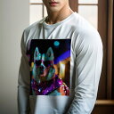 長袖Tシャツ 人間用 メンズ 秋春夏 プリント レジャー アウトドア カジュアル かわいい サングラス シベリアンハスキー 煌びやかなマント 夜景