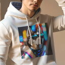 パーカー メンズ 秋春夏 プリント フード付き ポケット無し カジュアル かわいい 人間用 サングラス シベリアンハスキー バンダナ ネオン(4)