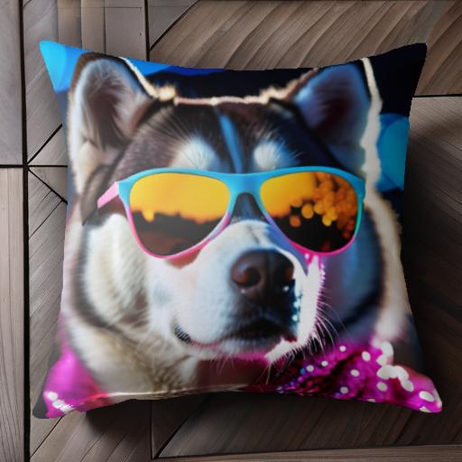サングラス シベリアンハスキー 派手な服 クッションカバー 45×45cm アニマル柄 おしゃれ 可愛い クッ..