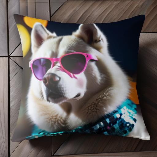 サングラス シベリアンハスキー スカーフ 夜景 明かり クッションカバー 45×45cm アニマル柄 おしゃれ 可愛い クッション本体付き 正方形