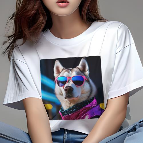 Tシャツ レディース 犬ファン 半袖 春夏 プリント カジュアル かわいい 人間用 フィットネス サングラス ハスキー 派手な服 夜の街 Tシャツ レディース 犬ファン 半袖 春夏 プリント カジュアル かわいい 人間用 フィットネス サングラス ハスキー 派手な服 夜の街