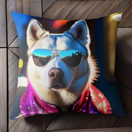 サングラス シベリアンハスキー 夜の街 キラキラ 紫のスカーフ クッションカバー 45×45cm アニマル柄 ..