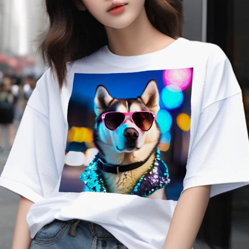 楽天フロントップ楽天市場店Tシャツ メンズ キッズ 犬ファン 半袖 春夏 プリント カジュアル かわいい 人間用 フィットネス サングラス シベリアンハスキー キラキラ 夜景