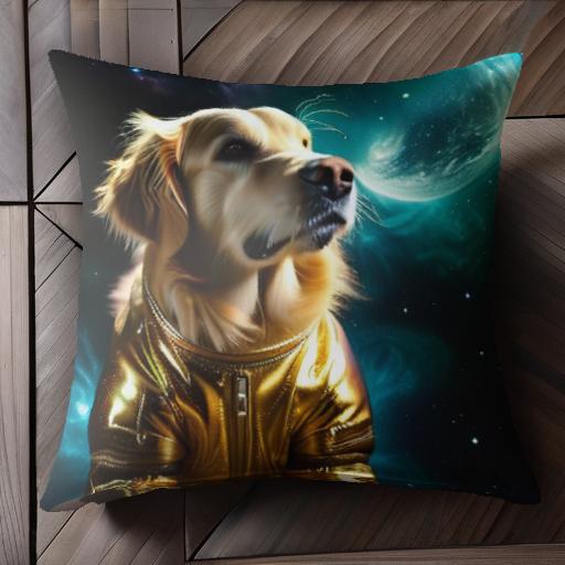 宇宙 ゴールデンレトリバー 星 ゴールデンスーツ SF クッションカバー 45×45cm アニマル柄 おしゃれ 可愛い クッション本体付き 正方形
