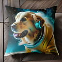 宇宙 ゴールデンレトリバー ヘッドホン 星 クッションカバー 45×45cm アニマル柄 おしゃれ 可愛い クッション本体付き 正方形