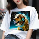 Tシャツ メンズ キッズ 犬ファン 半袖 春夏 プリント カジュアル かわいい 人間用 フィットネス 宇宙 ゴールデンレトリバー ヘッドホン 星