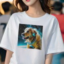Tシャツ レディース 犬ファン 半袖 春夏 プリント カジュアル かわいい 人間用 フィットネス 宇宙 ゴールデンレトリバー ヘッドホン 星