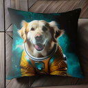 宇宙 ゴールデンレトリバー スペーススーツ エキゾチック SF 星 クッションカバー 45×45cm アニマル柄 おしゃれ 可愛い クッション本体付き 正方形