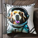 宇宙飛行士 ゴールデンレトリバー BLESS YOU 犬 ヘルメット クッションカバー 45×45cm アニマル柄 おしゃれ 可愛い クッション本体付き 正方形