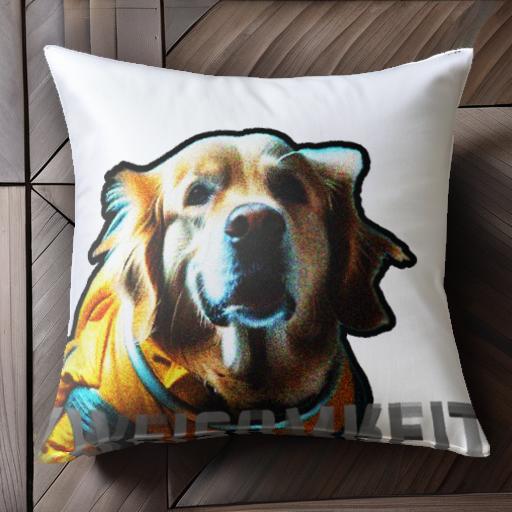 オレンジのジャケット ゴールデンレトリバー 文字 クッションカバー 45×45cm アニマル柄 おしゃれ 可愛い クッション本体付き 正方形