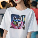Tシャツ レディース 犬ファン 半袖 春夏 プリント カジュアル かわいい 人間用 フィットネス サングラス シベリアンハスキー ファッション ピンクのコート ...