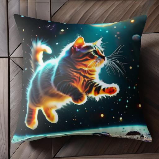 宇宙 星 貓 クッションカバー 45×45cm アニマル柄 おしゃれ 可愛い クッション本體付き 正方形