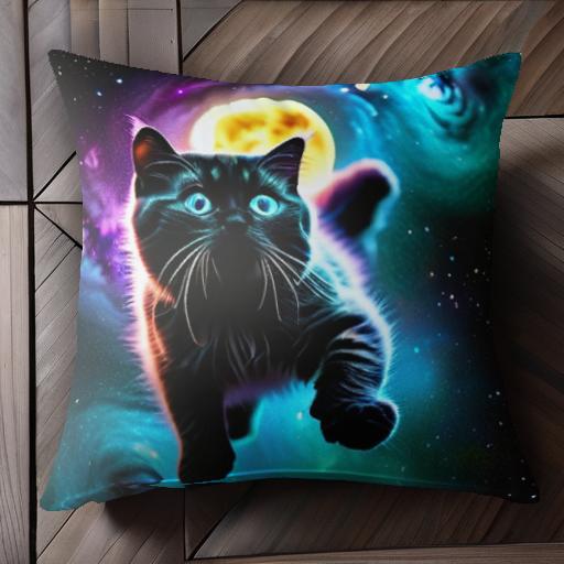 猫 宇宙 星 月 銀河 クッションカバー 45×45cm アニマル柄 おしゃれ 可愛い クッション本体付き 正方形