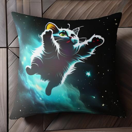 宇宙 猫 星 夢 ファンタジー クッションカバー 45×45cm アニマル柄 おしゃれ 可愛い クッション本体付き 正方形