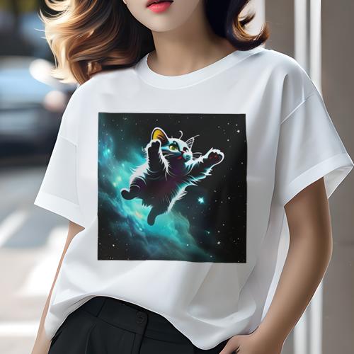 Tシャツ レディース 犬ファン 半袖 春夏 プリント カジュアル かわいい 人間用 フィットネス 宇宙 猫 星 夢 ファンタジー Tシャツ レディース 犬ファン 半袖 春夏 プリント カジュアル かわいい 人間用 フィットネス 宇宙 猫 星 夢 ファンタジー