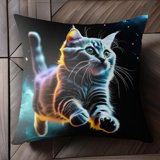 猫 宇宙 光 夜空 クッションカバー 45×45cm アニマル柄 おしゃれ 可愛い クッション本体付き 正方形
