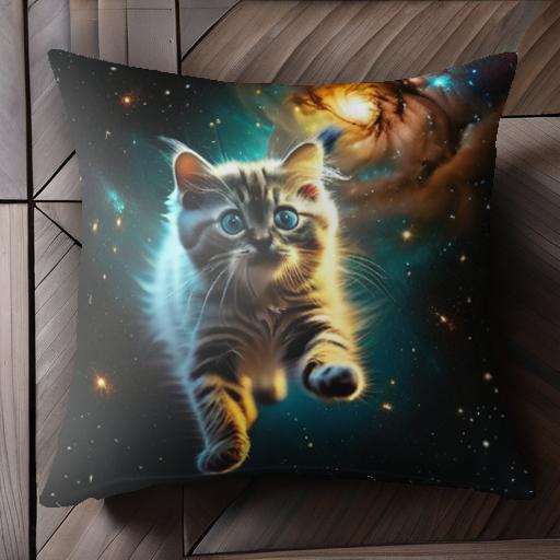 猫 宇宙 銀河 星 クッションカバー 45×45cm アニマル柄 おしゃれ 可愛い クッション本体付き 正方形