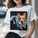 Tシャツ レディース 犬ファン 半袖 春夏 プリント カジュアル かわいい 人間用 フィットネス 色彩 ウェルシュコーギー アート スプラッシュ(4)