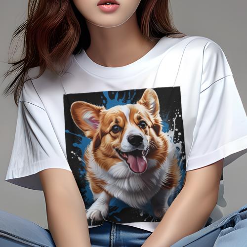 Tシャツ レディース 犬ファン 半袖 春夏 プリント カジュアル かわいい 人間用 フィットネス スプラッシュ ウェルシュコーギー アート カラフル Tシャツ レディース 犬ファン 半袖 春夏 プリント カジュアル かわいい 人間用 フィットネス スプラッシュ ウェルシュコーギー アート カラフル