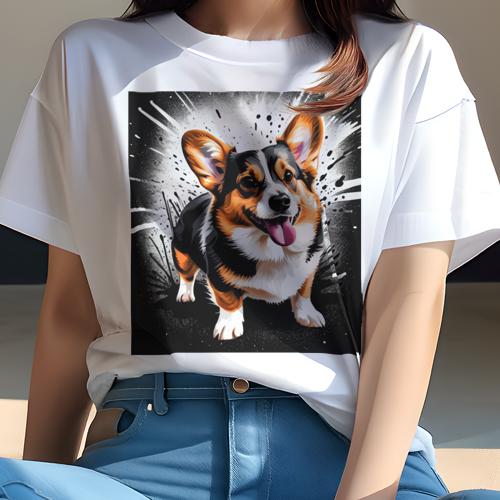 Tシャツ レディース 犬ファン 半袖 春夏 プリント カジュアル かわいい 人間用 フィットネス スプラッシュアート コーギー カラフル