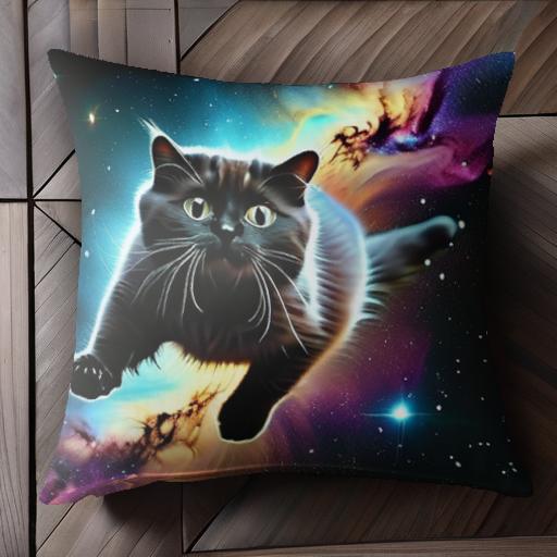猫 宇宙 星 銀河 クッションカバー 45×45cm アニマル柄 おしゃれ 可愛い クッション本体付き 正方形