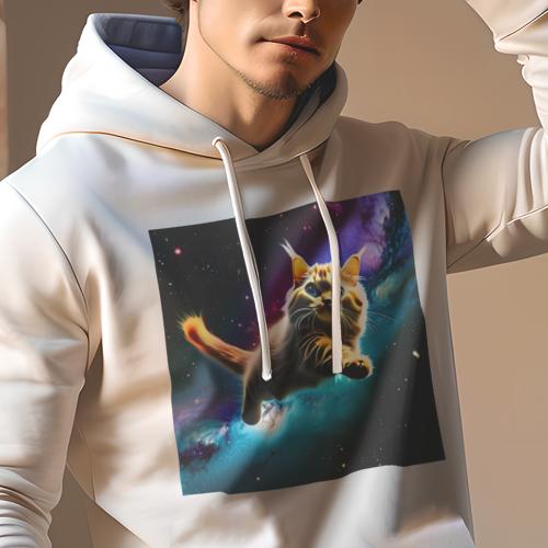 楽天フロントップ楽天市場店パーカー メンズ 秋春夏 プリント フード付き ポケット無し カジュアル かわいい 人間用 宇宙 ネコ 銀河 星空 キャット