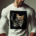 長袖Tシャツ 人間用 メンズ 秋春夏 プリント レジャー アウトドア カジュアル かわいい アート ウェルシュコーギー 水しぶき