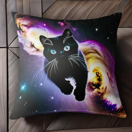 宇宙 銀河 猫 黒猫 クッションカバー 45×45cm アニマル柄 おしゃれ 可愛い クッション本体付き 正方形