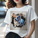 Tシャツ レディース 犬ファン 半袖 春夏 プリント カジュアル かわいい 人間用 フィットネス インクスプラッシュ コーギー アート ペインティング(4)