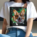 Tシャツ レディース 犬ファン 半袖 春夏 プリント カジュアル かわいい 人間用 フィットネス スプラッシュアート コーギー カラフル トレンディ 可愛い