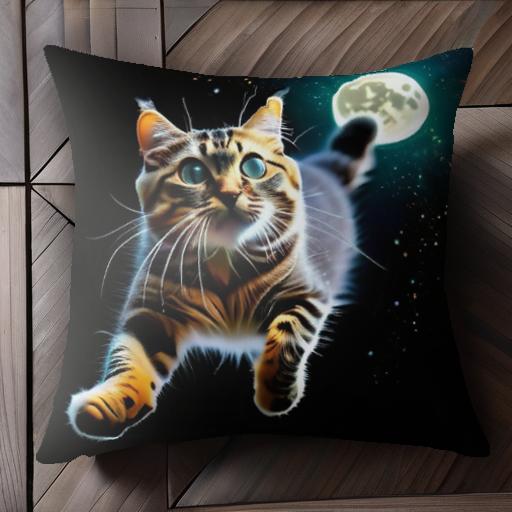 猫 その他 月 宇宙 ファンタジー クッションカバー 45×45cm アニマル柄 おしゃれ 可愛い クッション本体付き 正方形