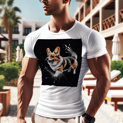 Tシャツ メンズ キッズ 犬ファン 半袖 春夏 プリント カジュアル かわいい 人間用 フィットネス スプラッシュアート コーギー 黒背景