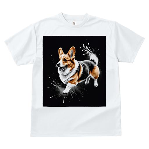 Tシャツ メンズ キッズ 犬ファン 半袖 春夏 プリント カジュアル かわいい 人間用 フィットネス スプラッシュアート コーギー 黒背景