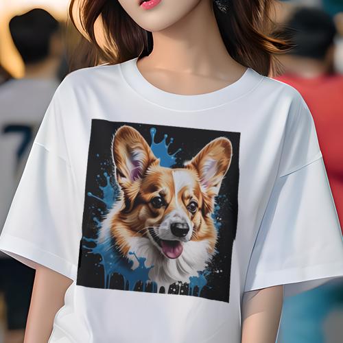 Tシャツ レディース 犬ファン 半袖 春夏 プリント カジュアル かわいい 人間用 フィットネス スプラッシュ コーギー 青 アート Tシャツ レディース 犬ファン 半袖 春夏 プリント カジュアル かわいい 人間用 フィットネス スプラッシュ コーギー 青 アート