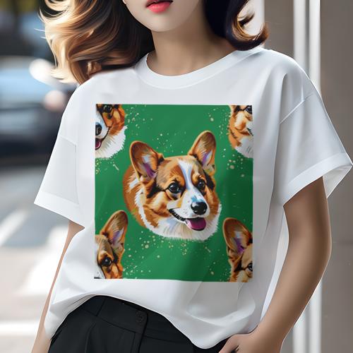 Tシャツ レディース 犬ファン 半袖 春夏 プリント カジュアル かわいい 人間用 フィットネス 緑 コーギー スプラッシュ 笑顔 Tシャツ レディース 犬ファン 半袖 春夏 プリント カジュアル かわいい 人間用 フィットネス 緑 コーギー スプラッシュ 笑顔