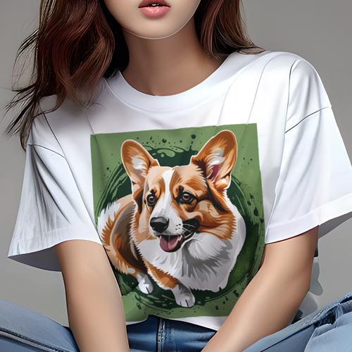 Tシャツ レディース 犬ファン 半袖 春夏 プリント カジュアル かわいい 人間用 フィットネス 緑色の背..
