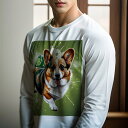 長袖Tシャツ 人間用 メンズ 秋春夏 プリント レジャー アウトドア カジュアル かわいい 地球 コーギー スプラッシュアート