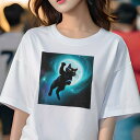 Tシャツ レディース 犬ファン 半袖 春夏 プリント カジュアル かわいい 人間用 フィットネス 宇宙 黒い猫 月 星空 光(4)