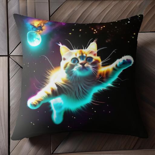 ネコ 宇宙 月 星 色彩 クッションカバー 45×45cm アニマル柄 おしゃれ 可愛い クッション本體付き 正方形