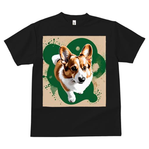 Tシャツ レディース 犬ファン 半袖 春夏 プリント カジュアル かわいい 人間用 フィットネス アート ウェルシュコーギー 緑 スプラッシュペイント